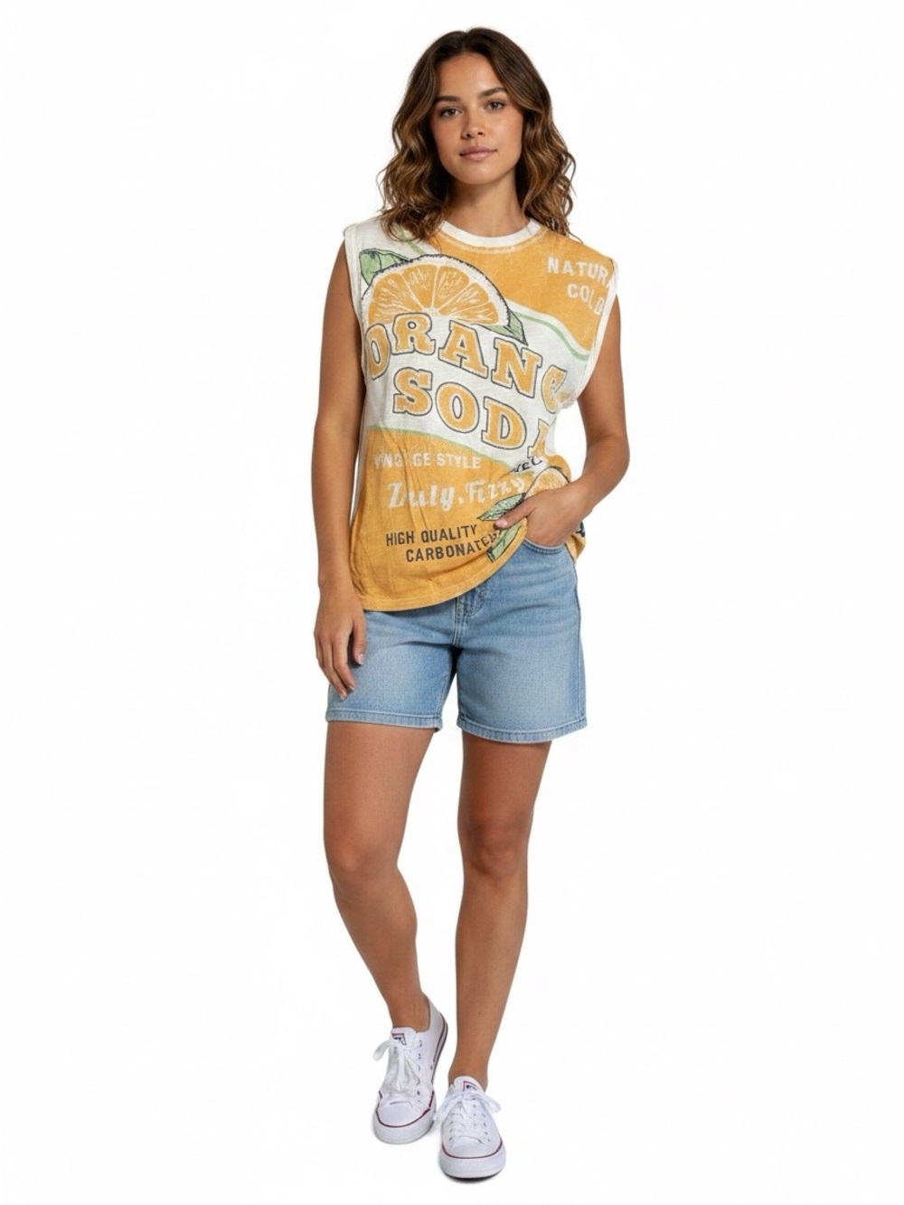 Anthropologie Pilcro Vinnie Cotton Muscle Tee Slub Crewneck cream orange soda LG